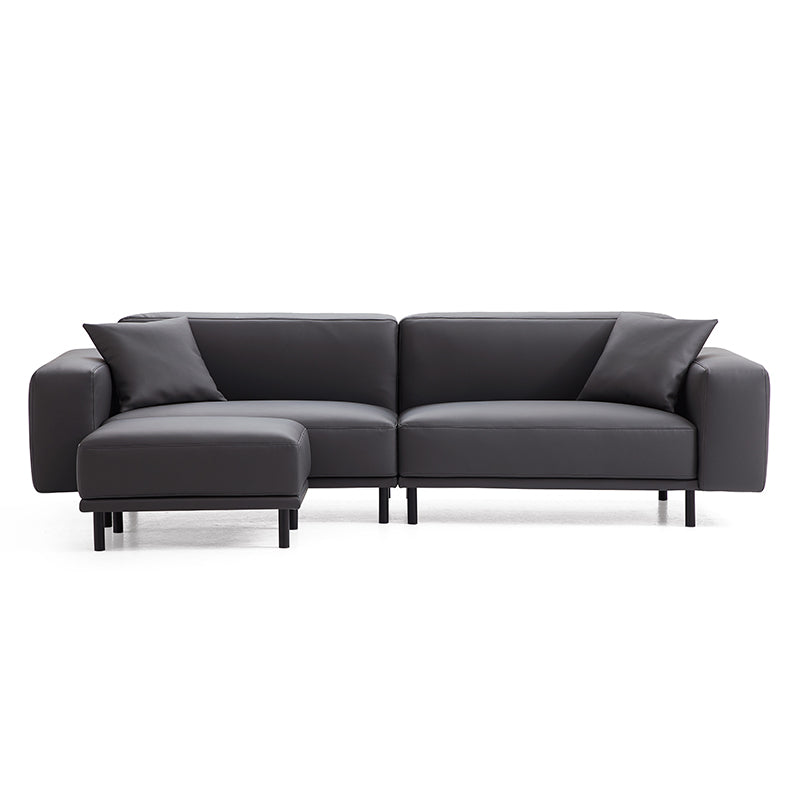 Canapé en cuir gris foncé noble avec pouf