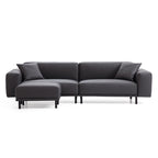 Canapé en cuir gris foncé noble avec pouf