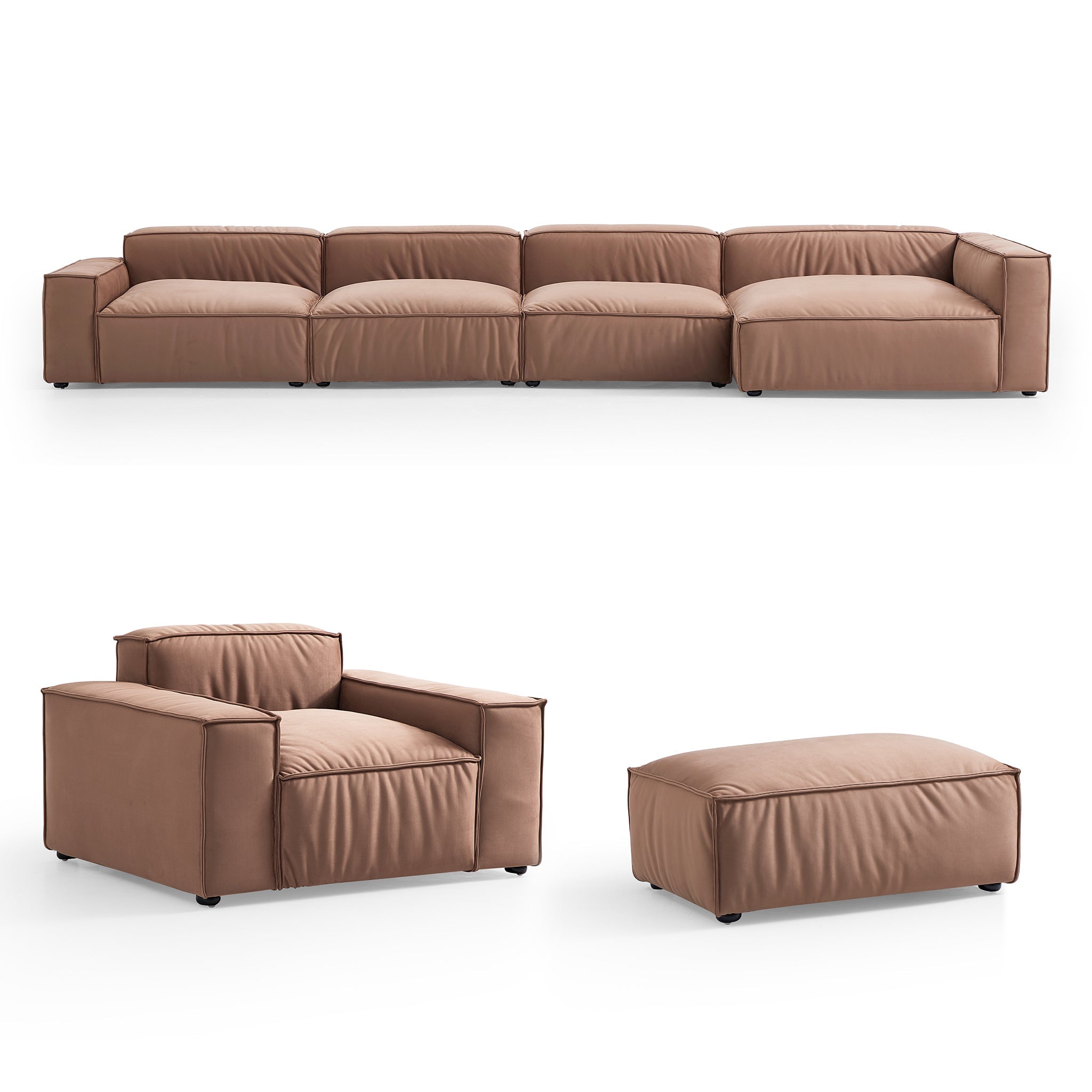 Ensemble de canapés d'angle de luxe minimaliste en tissu marron