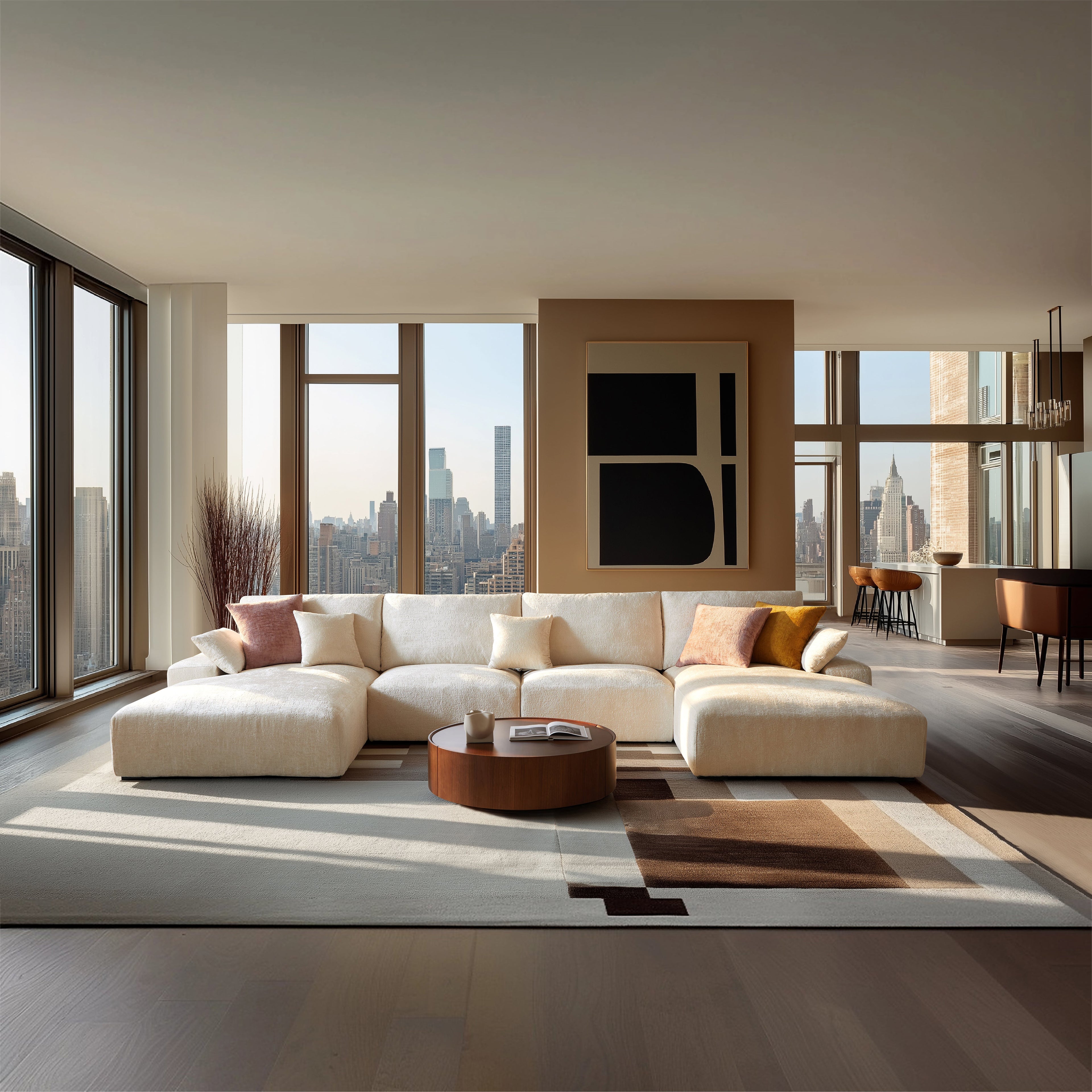 Le canapé sectionnel en U beige Empress