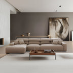 Canapé d'angle en cuir marron kaki