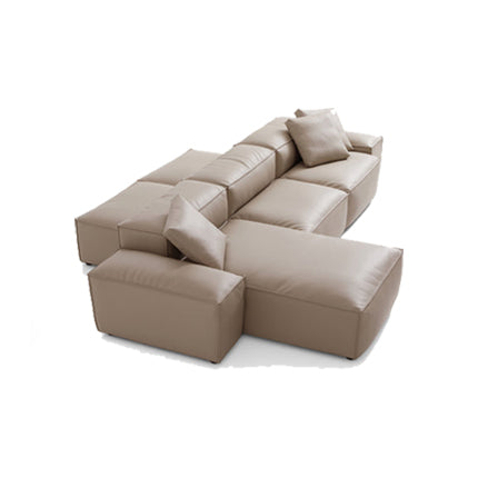 Canapé d'angle double face modulaire en cuir véritable kaki Cube