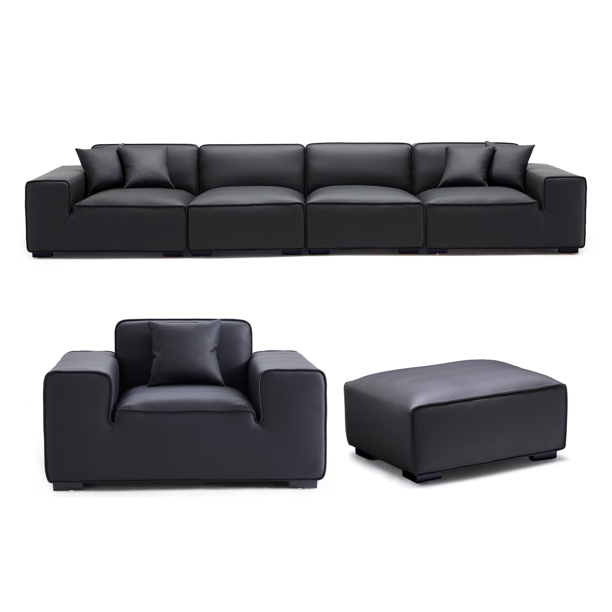 Ensemble de canapés modulaires en cuir noir Domus