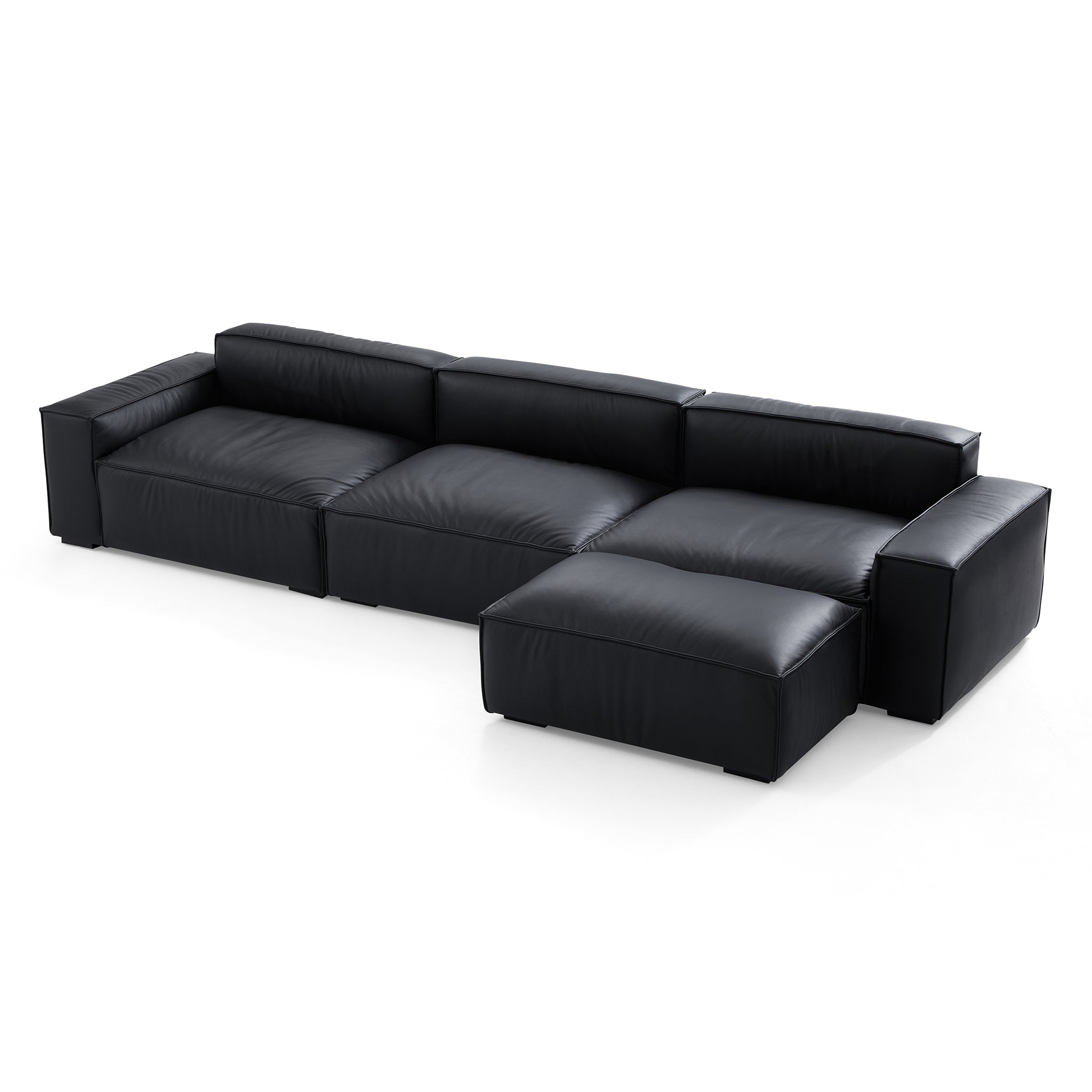 Canapé et pouf en cuir noir minimaliste de luxe
