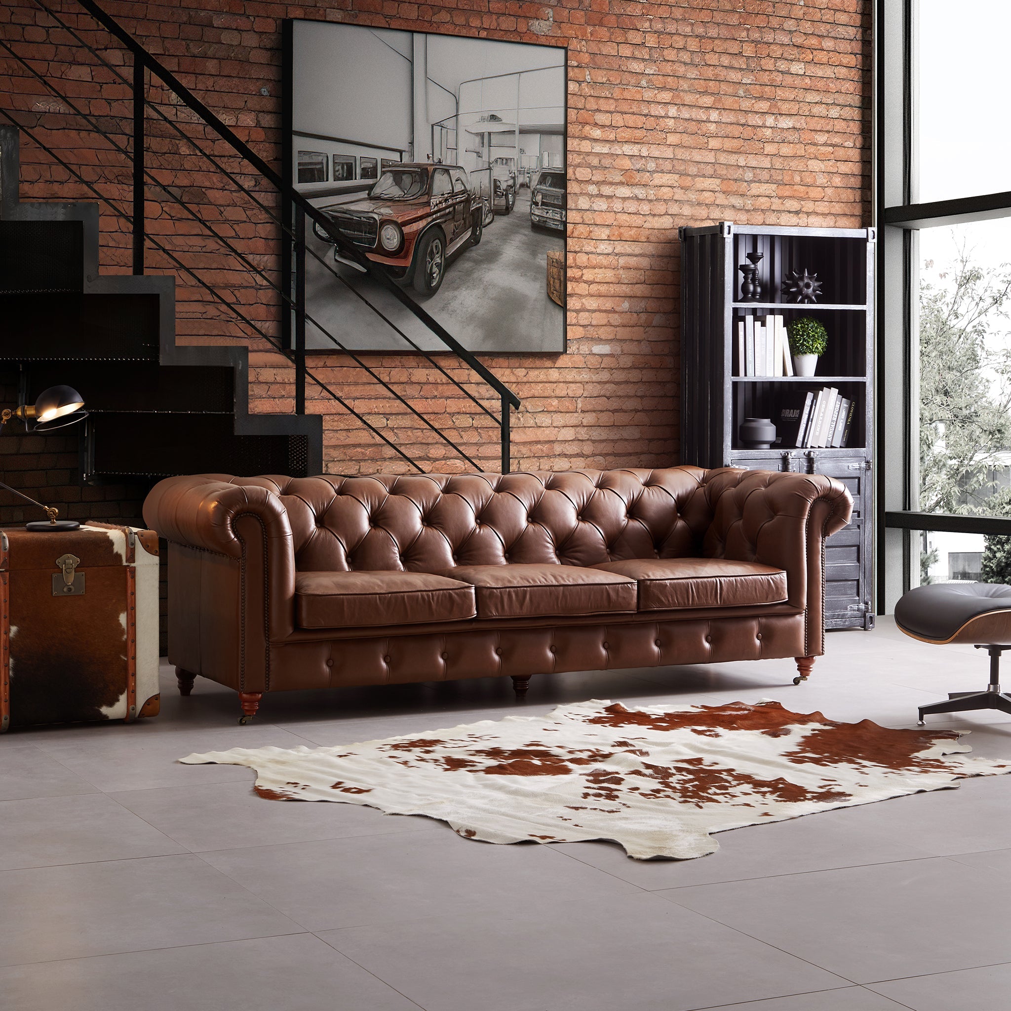 Canapé capitonné Chesterfield Durango en cuir pleine fleur