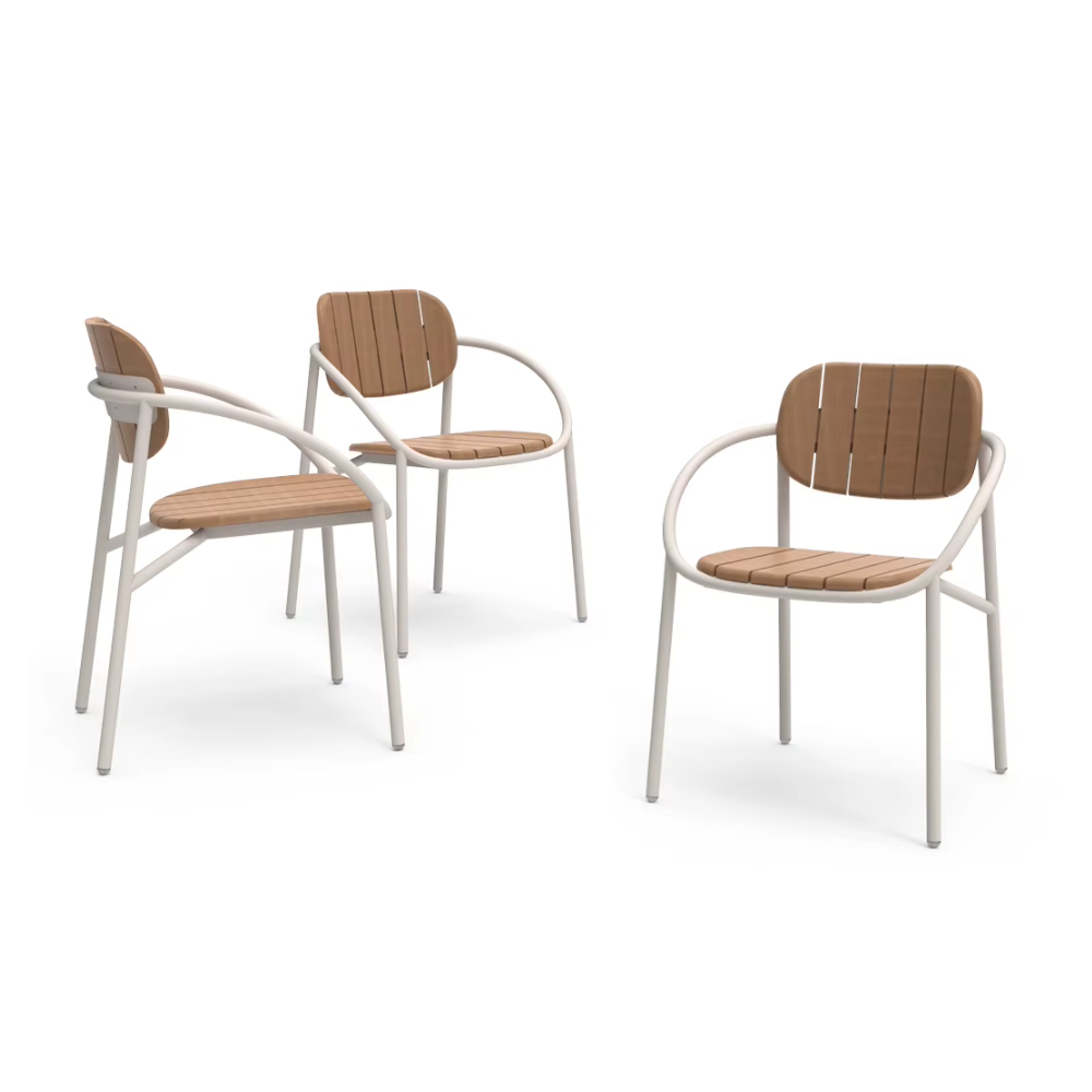 Ensemble de salle à manger d'extérieur Chloe pour 4 personnes avec table ronde en teck