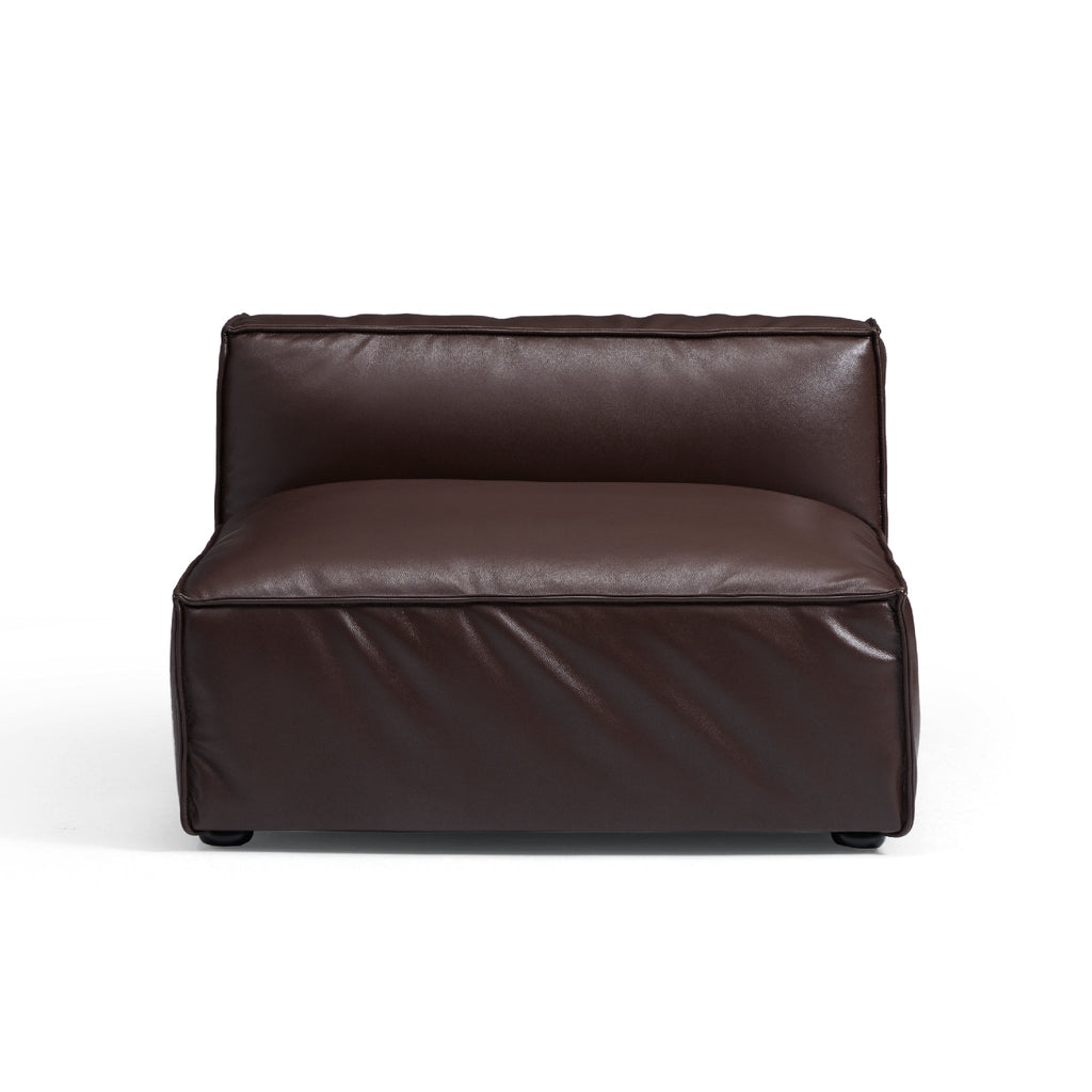 Canapé et pouf de luxe minimalistes en cuir marron foncé