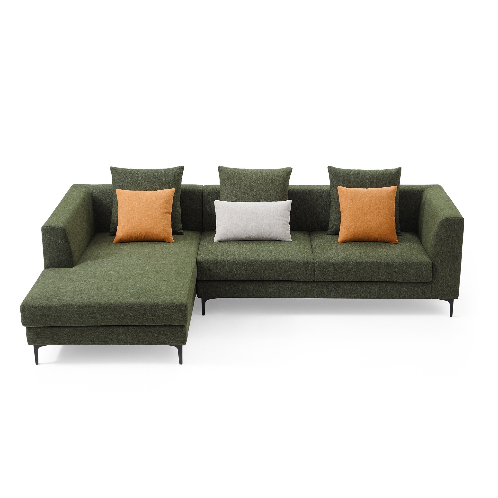 Canapé sectionnel en tissu vert Jungle en forme de L avec méridienne