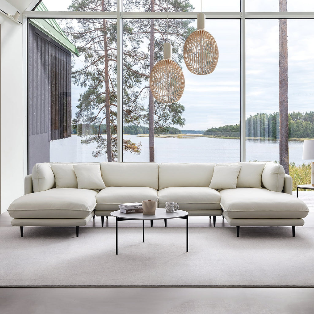 Canapé d'angle en U en cuir marron vanille