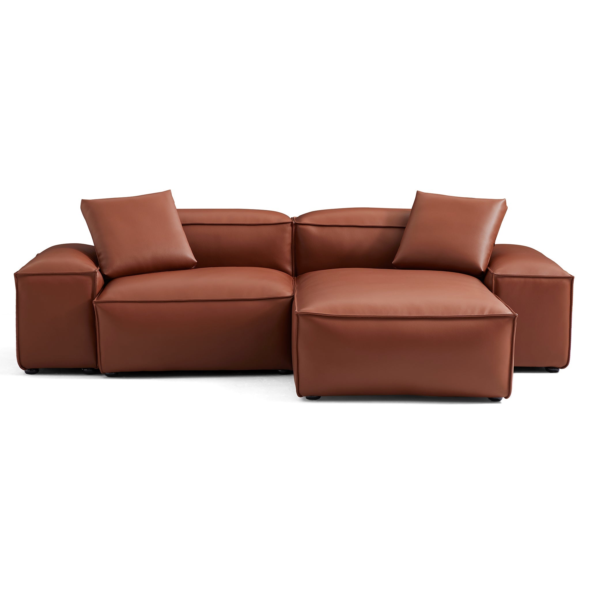 Canapé d'angle modulaire Cube en cuir véritable marron