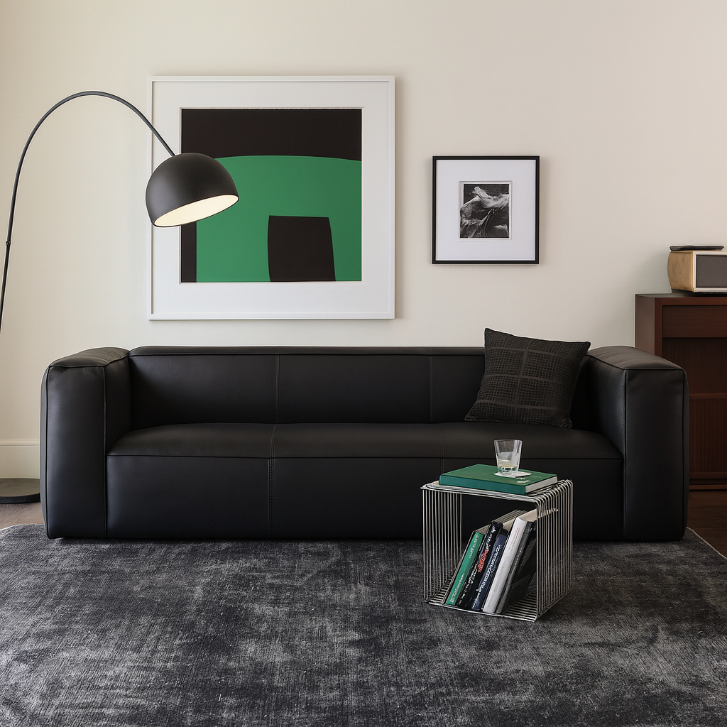 Canapé smoking Brancaster en cuir véritable noir