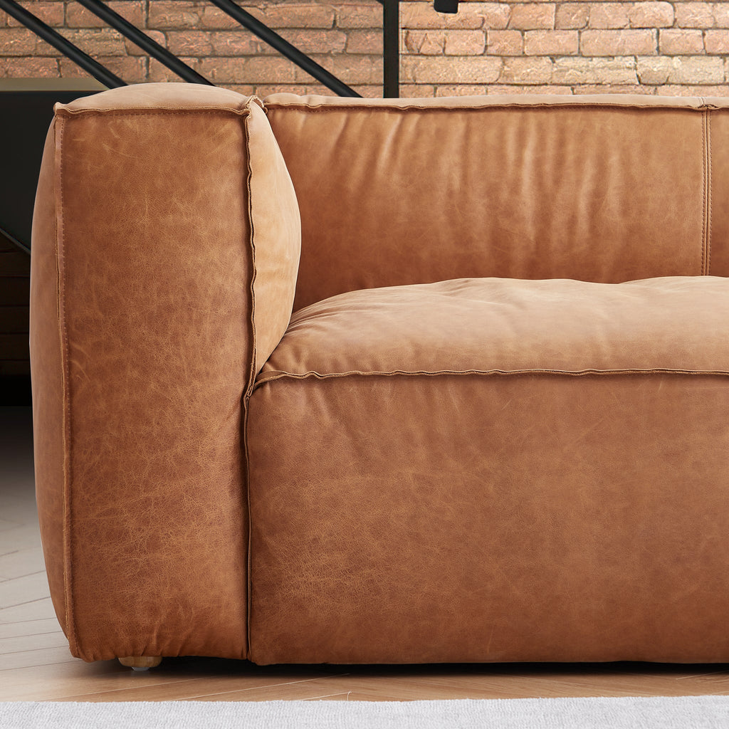Canapé smoking en cuir véritable beige rouille
