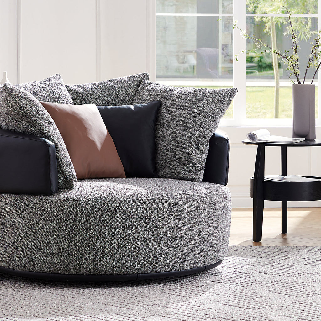 Fauteuil pivotant Luna en tissu bouclé gris clair