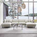 Canapé d'angle en U en cuir noir vanille