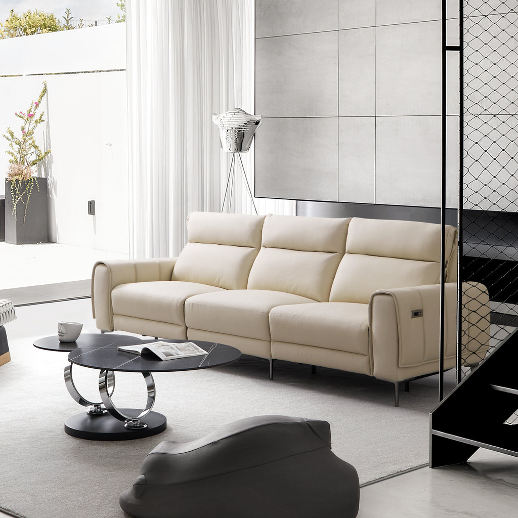 Canapé-lit inclinable électrique en cuir beige Louis