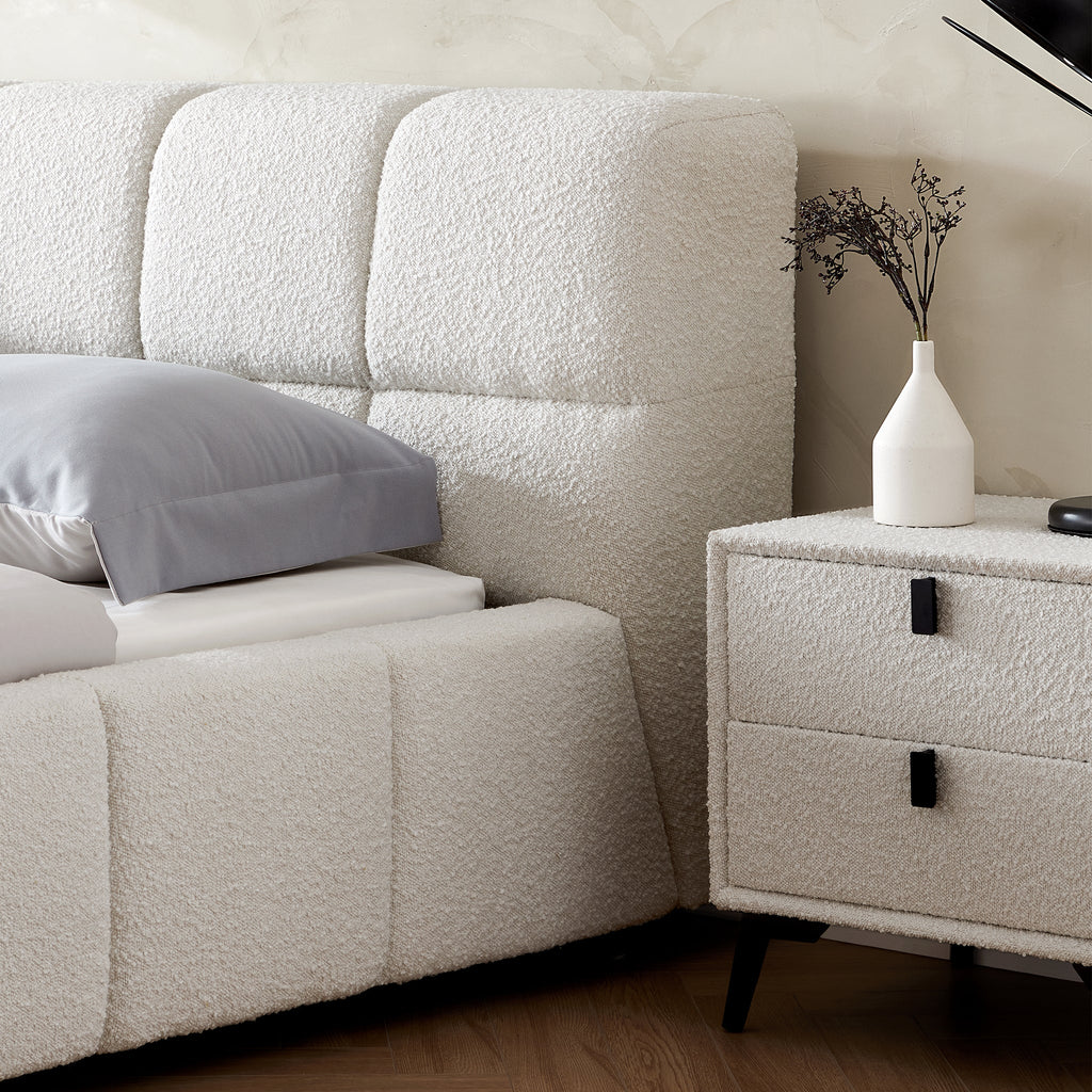 Lit en tissu bouclé moelleux