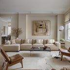 Canapé d'angle modulaire en cuir beige Domus