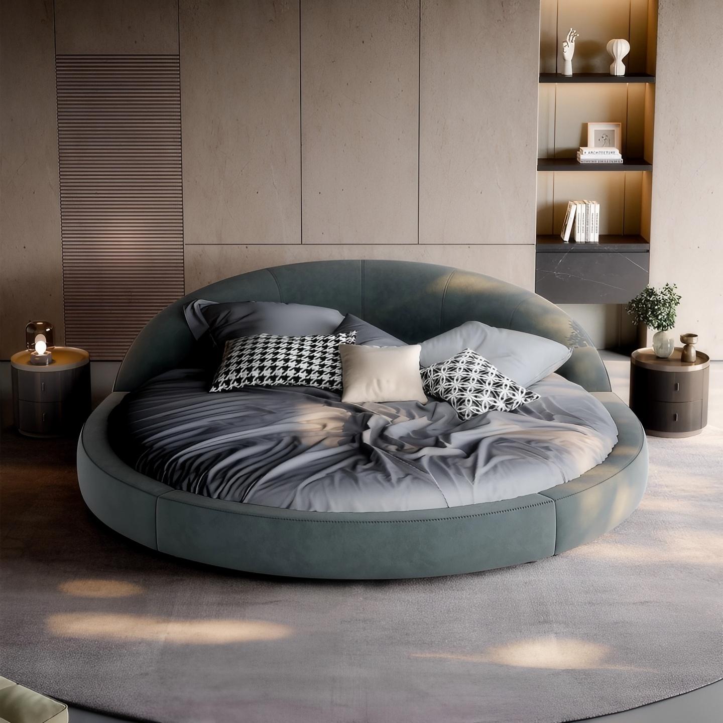 Lit rond en velours mousse Matcha