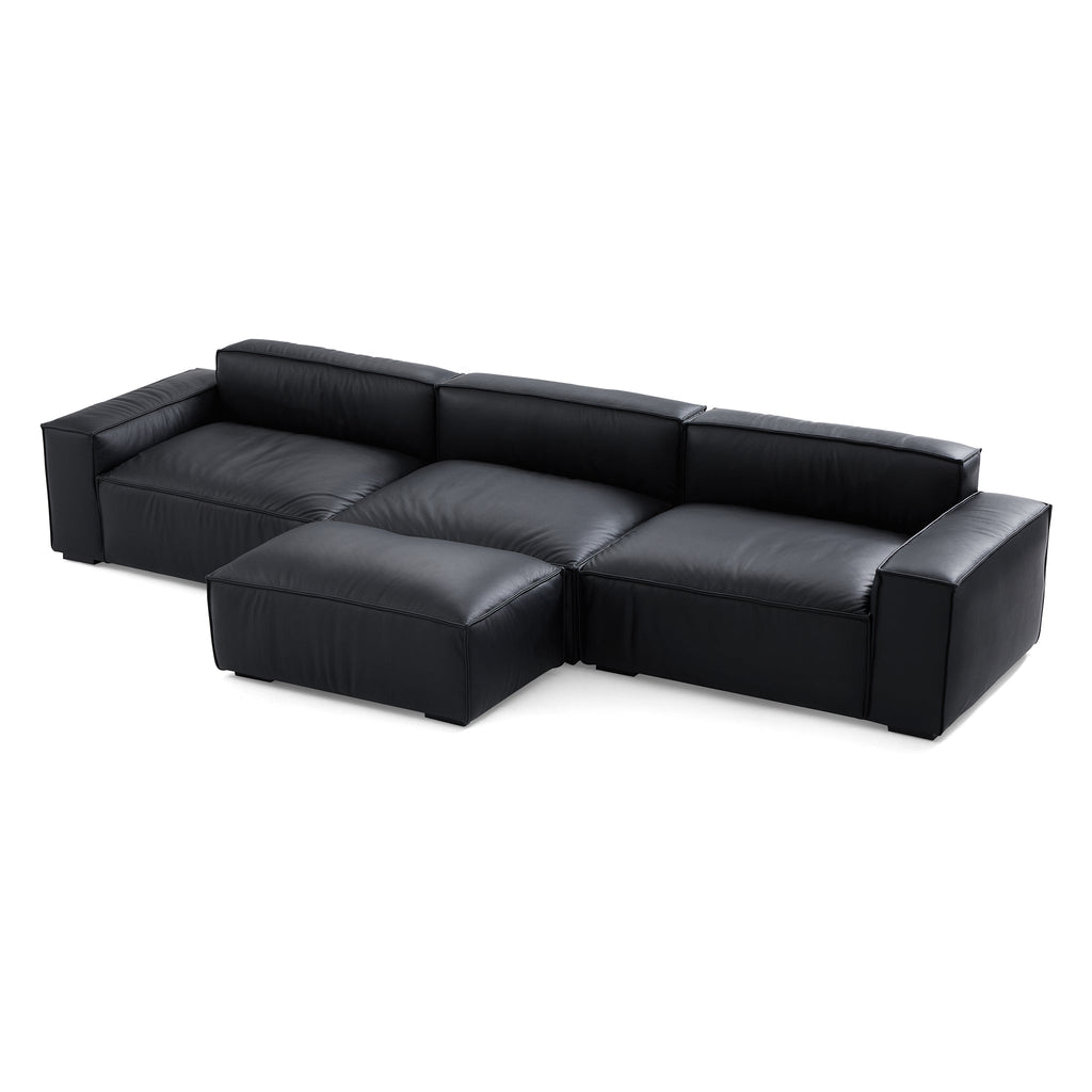 Canapé et pouf en cuir noir minimaliste de luxe