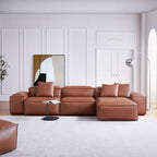 Canapé d'angle modulaire Cube en cuir véritable kaki