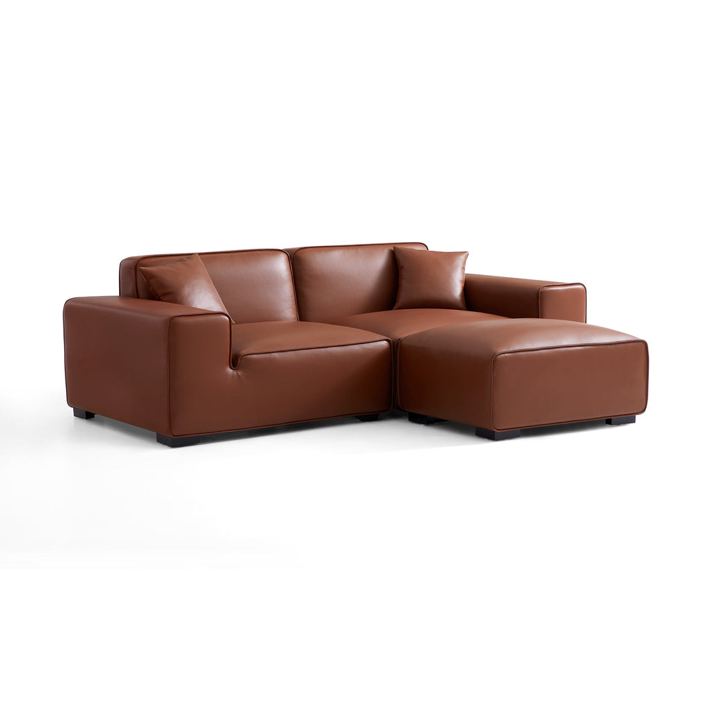 Canapé et pouf modulaires en cuir kaki Domus