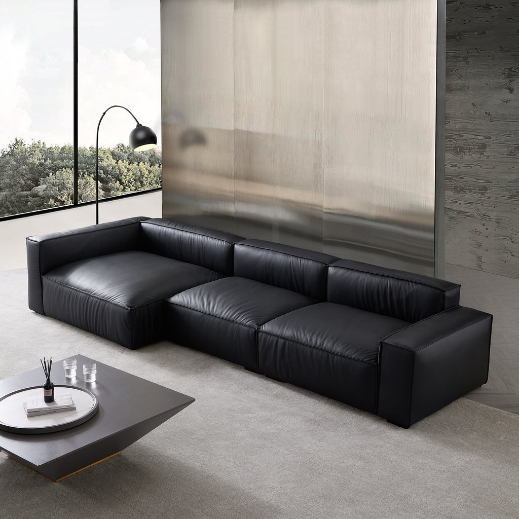 Canapé d'angle minimaliste de luxe en cuir noir