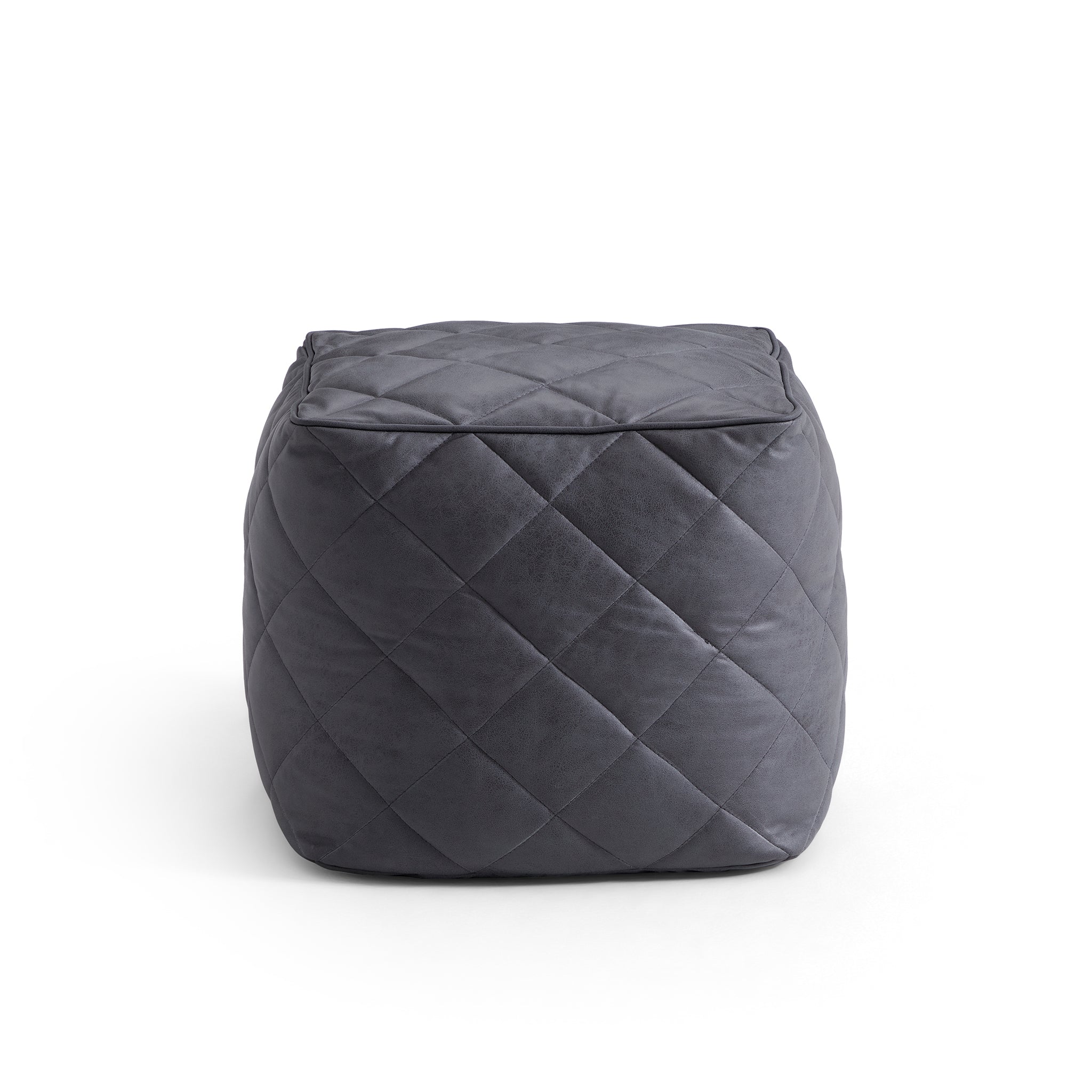 Pouf carré en cuir gris foncé gaufré