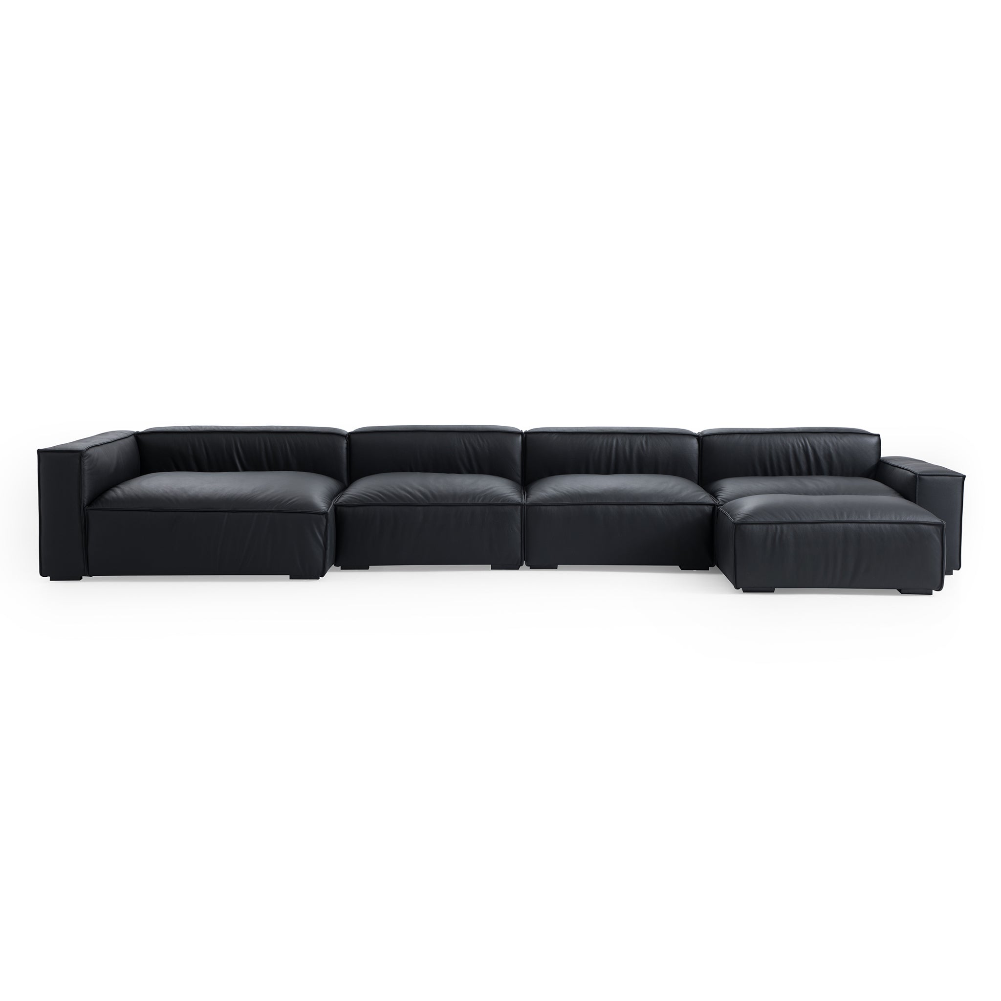 Canapé sectionnel et ottoman minimaliste de luxe en cuir noir