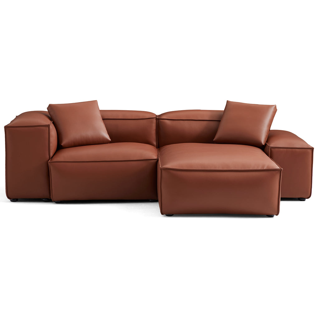 Canapé d'angle modulaire Cube en cuir véritable marron