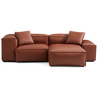 Canapé d'angle modulaire Cube en cuir véritable marron