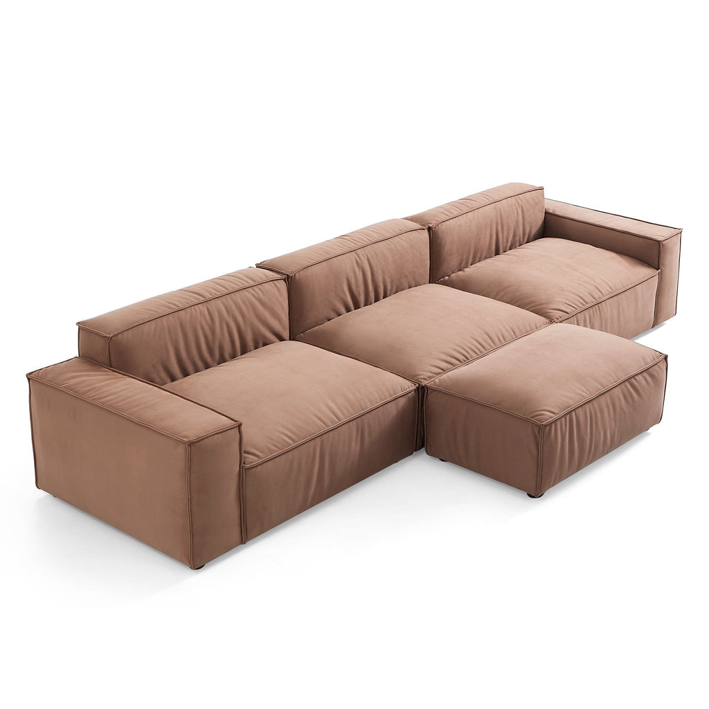 Canapé et pouf de luxe en tissu marron minimaliste