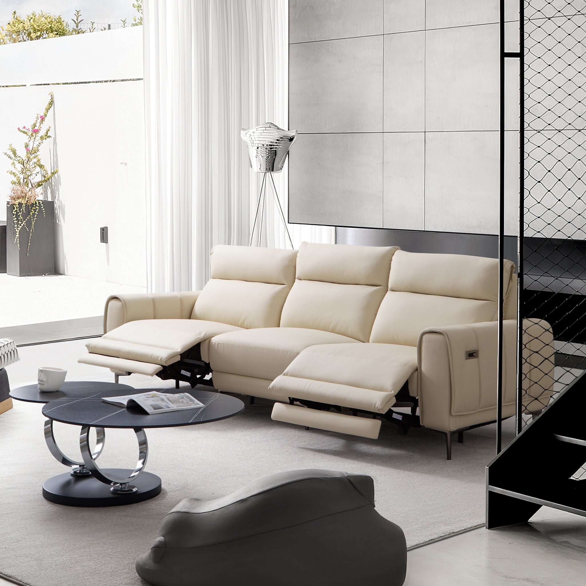 Canapé-lit inclinable électrique en cuir Louis