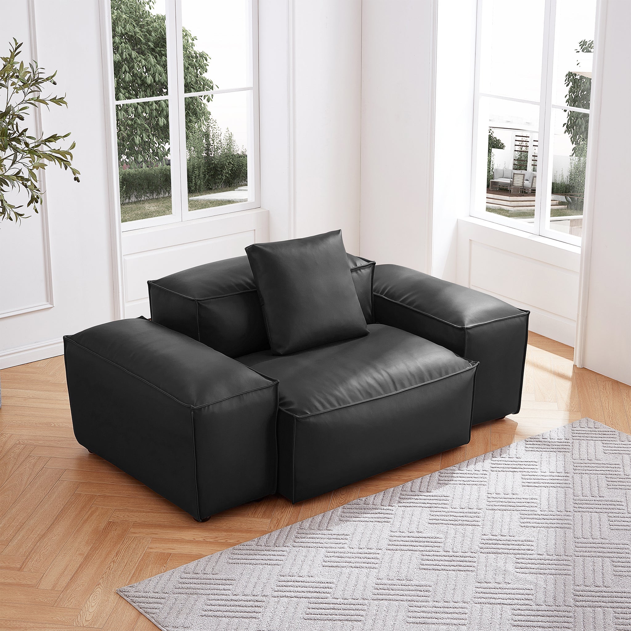 Fauteuil modulaire Cube en cuir véritable marron