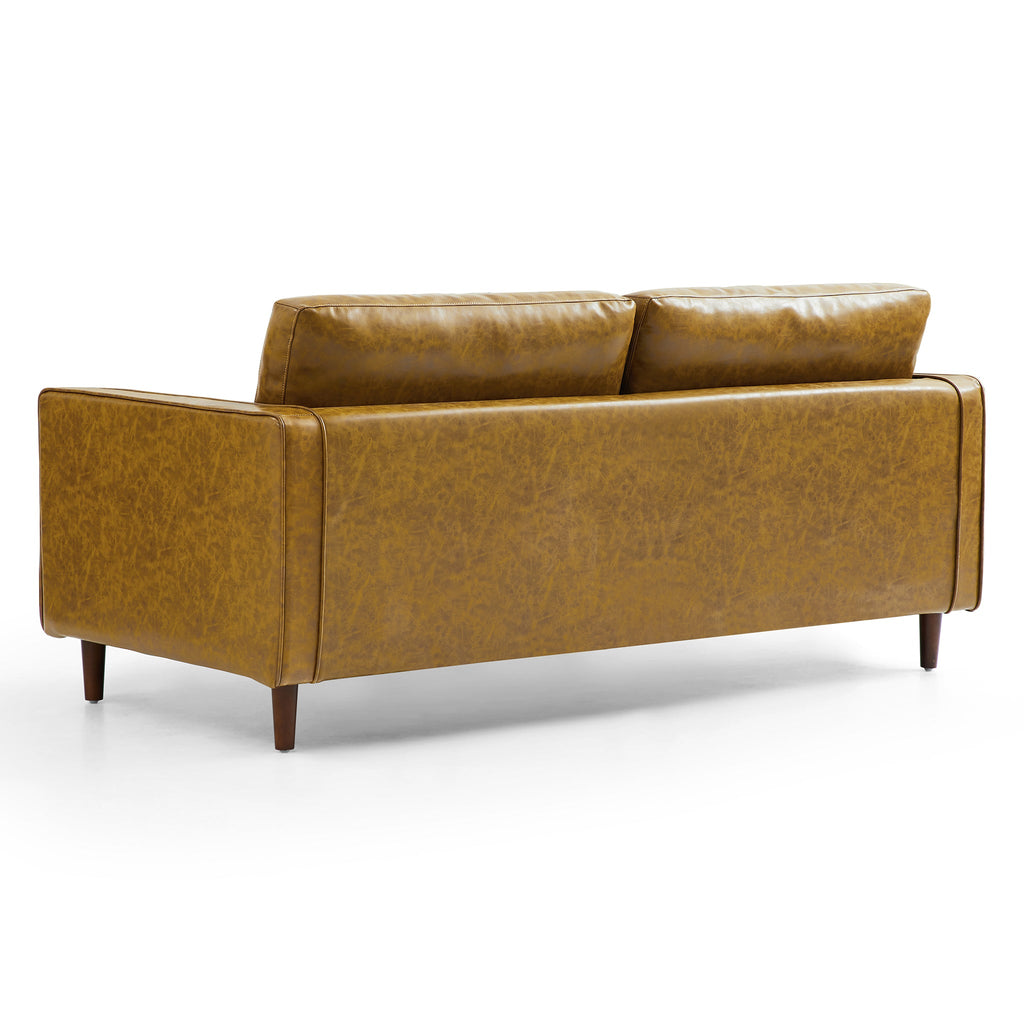 Causeuse en cuir beige rétro de style milieu de siècle