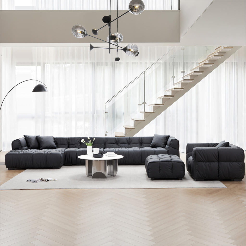 Ensemble sectionnel Boba en cuir noir