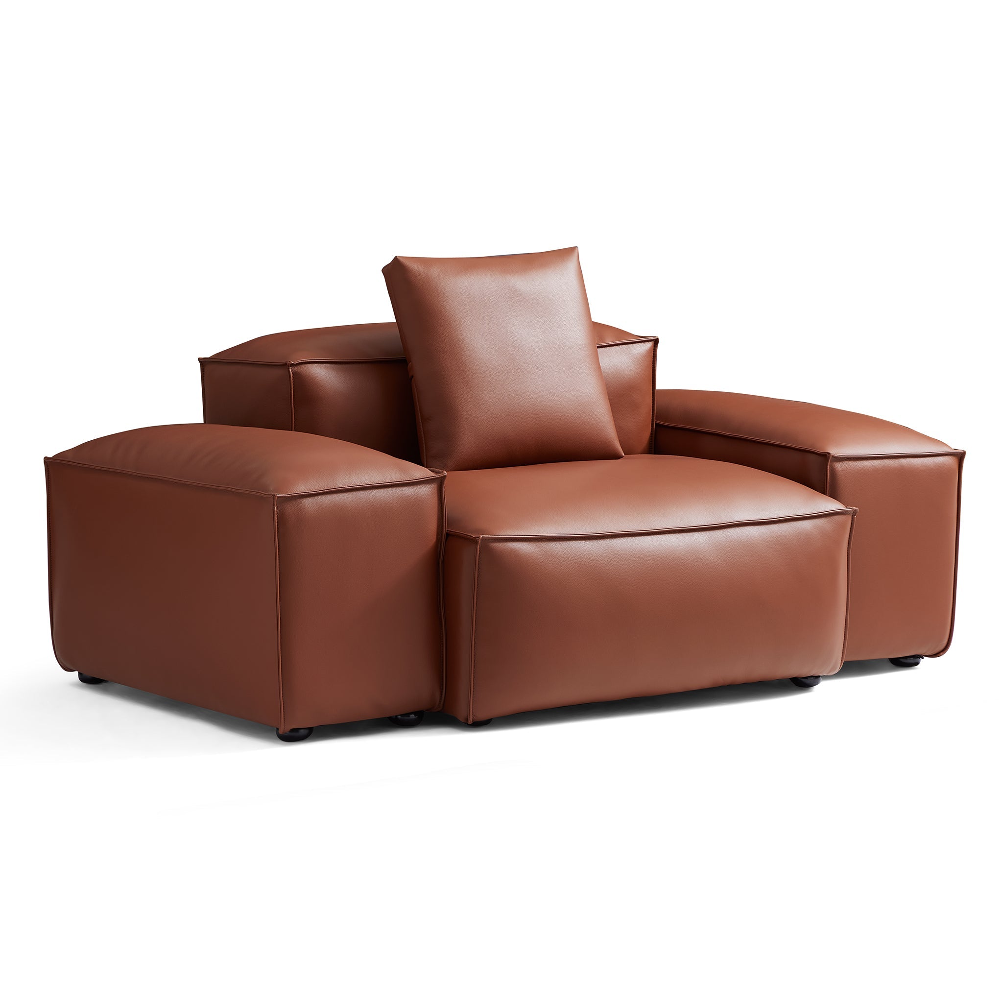 Fauteuil modulaire Cube en cuir véritable beige