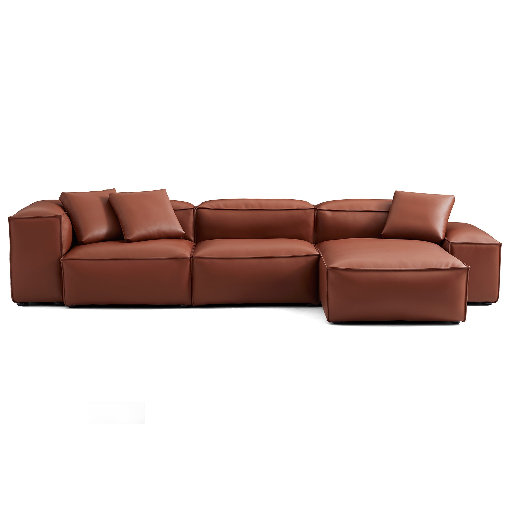 Canapé d'angle modulaire Cube en cuir véritable beige