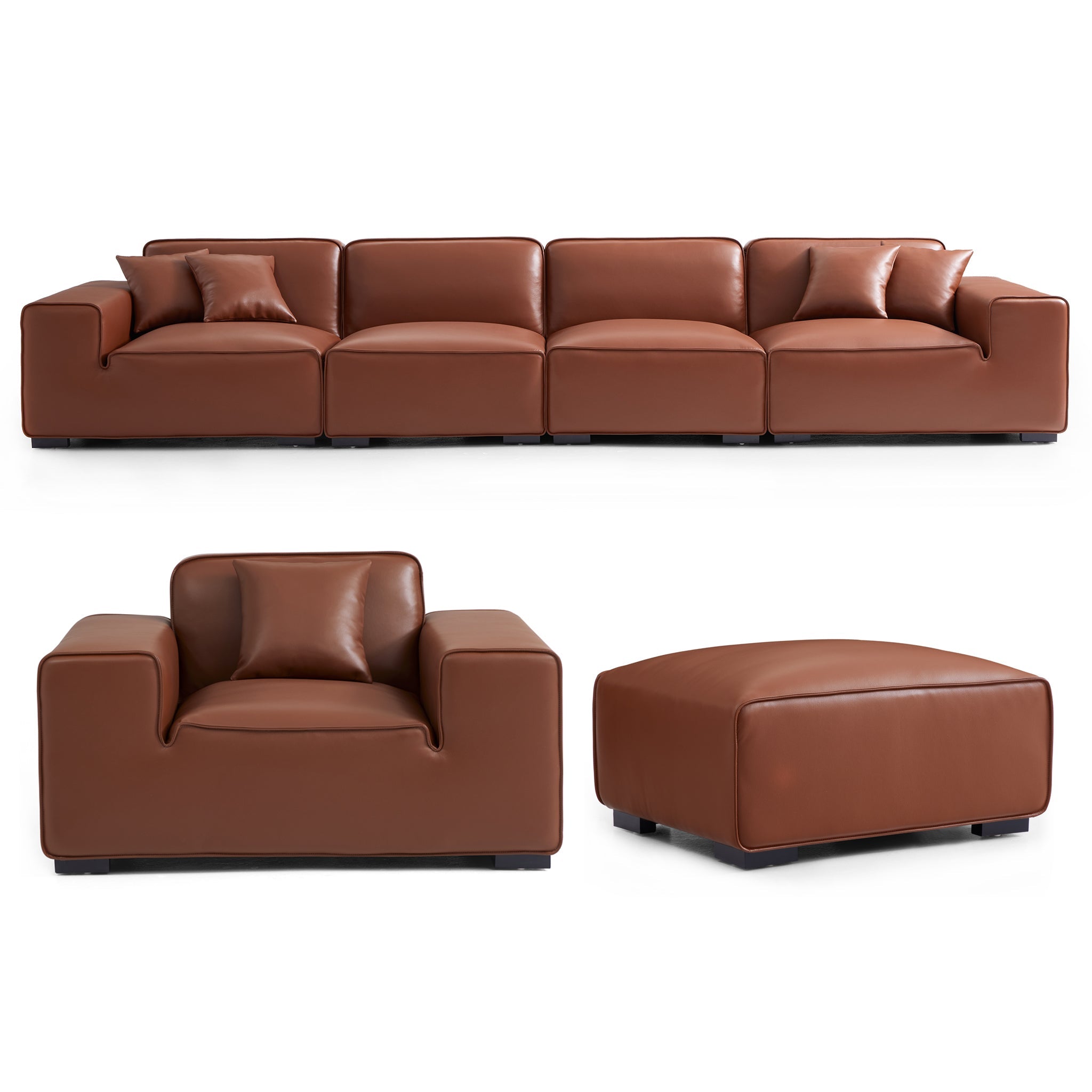 Ensemble de canapés modulaires en cuir beige Domus