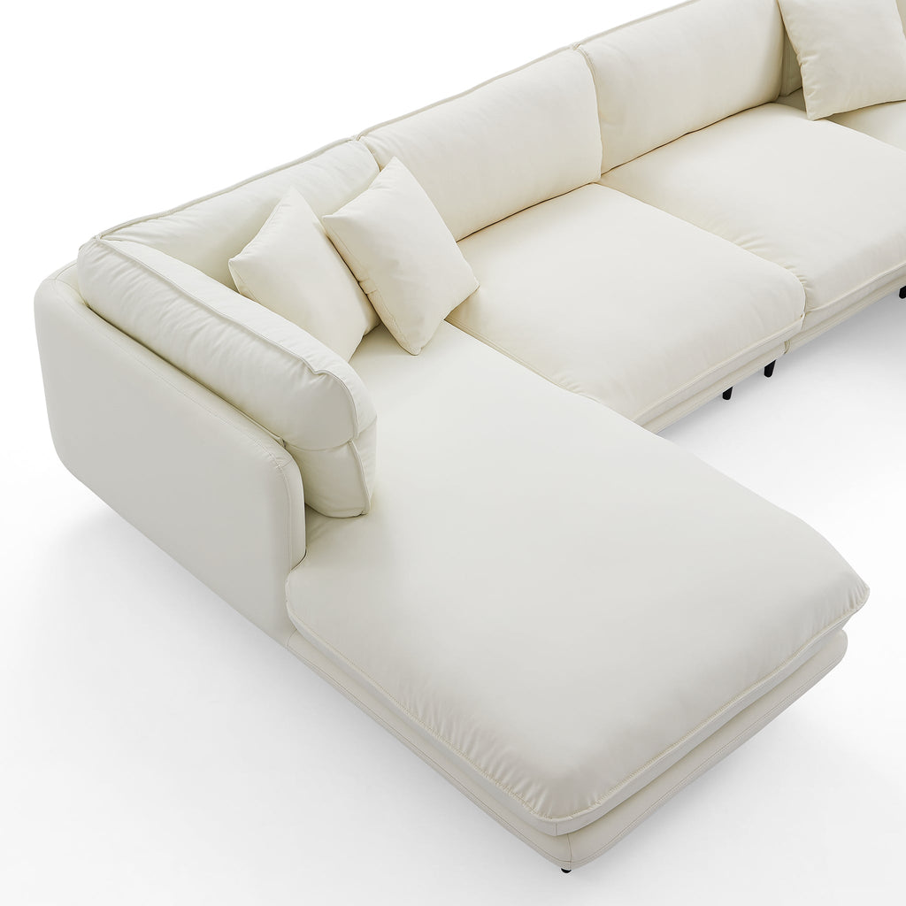 Canapé d'angle en U en cuir marron vanille