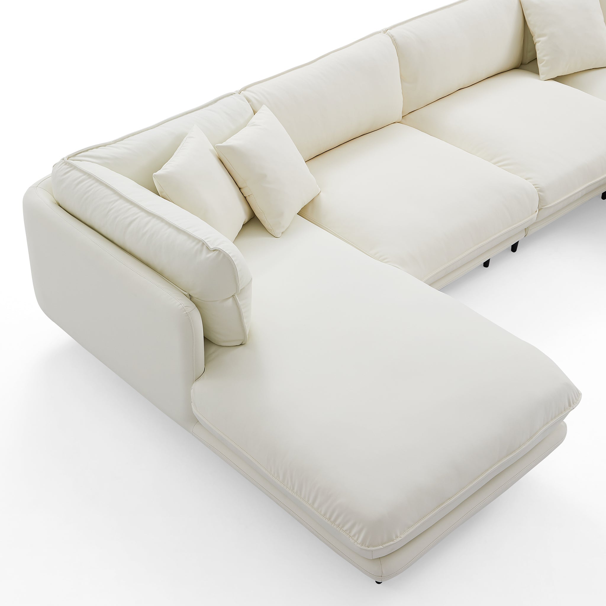 Canapé d'angle en U en cuir marron vanille