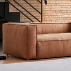 Canapé smoking en cuir véritable beige rouille