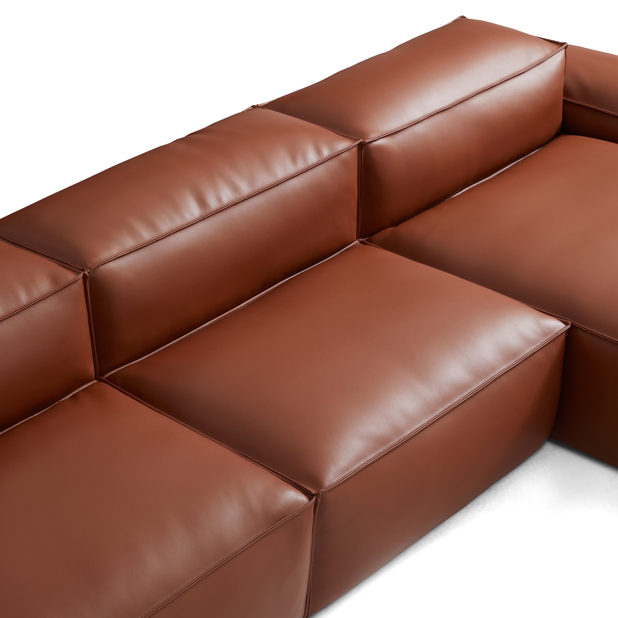 Canapé d'angle modulaire Cube en cuir véritable beige