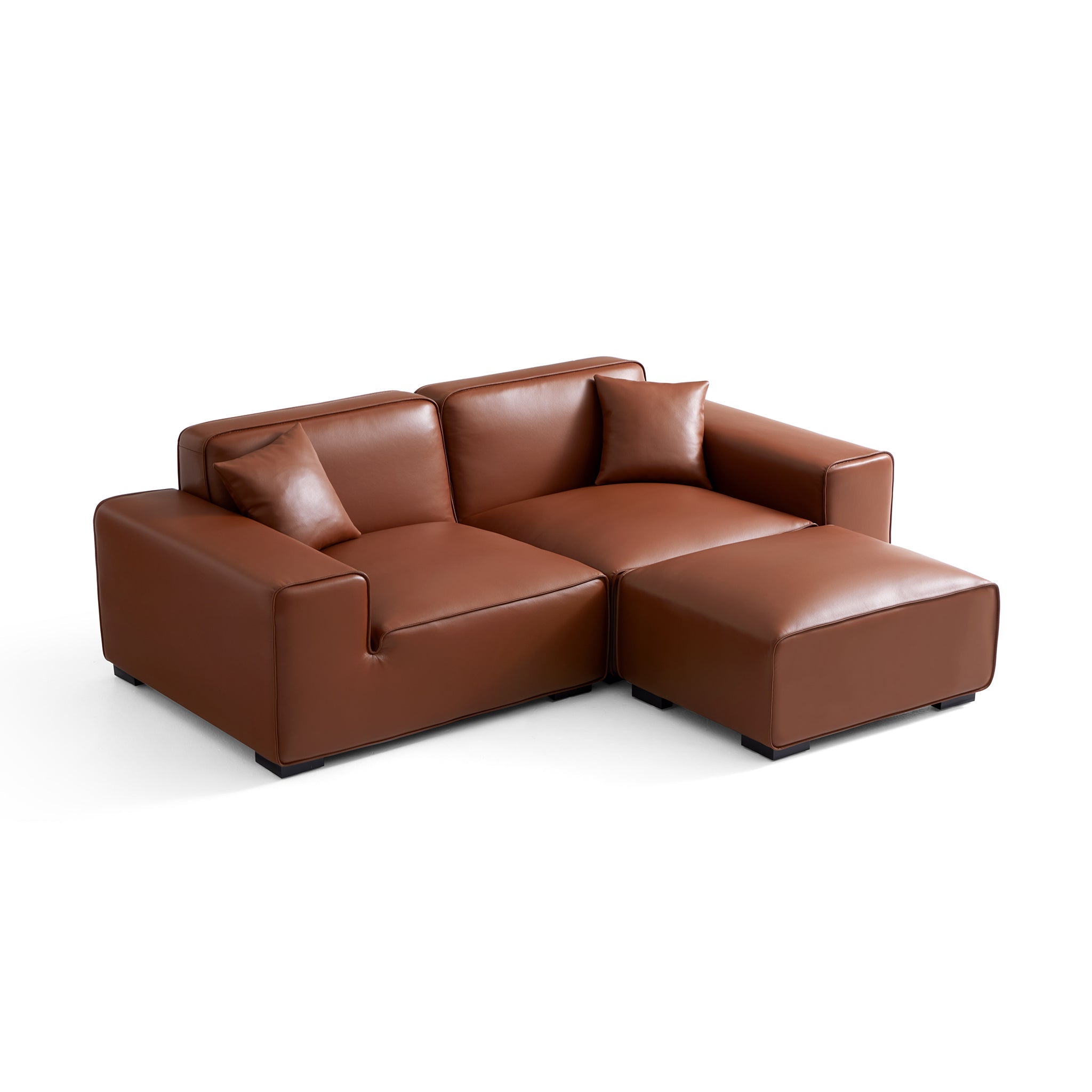 Canapé et pouf modulaires en cuir kaki Domus