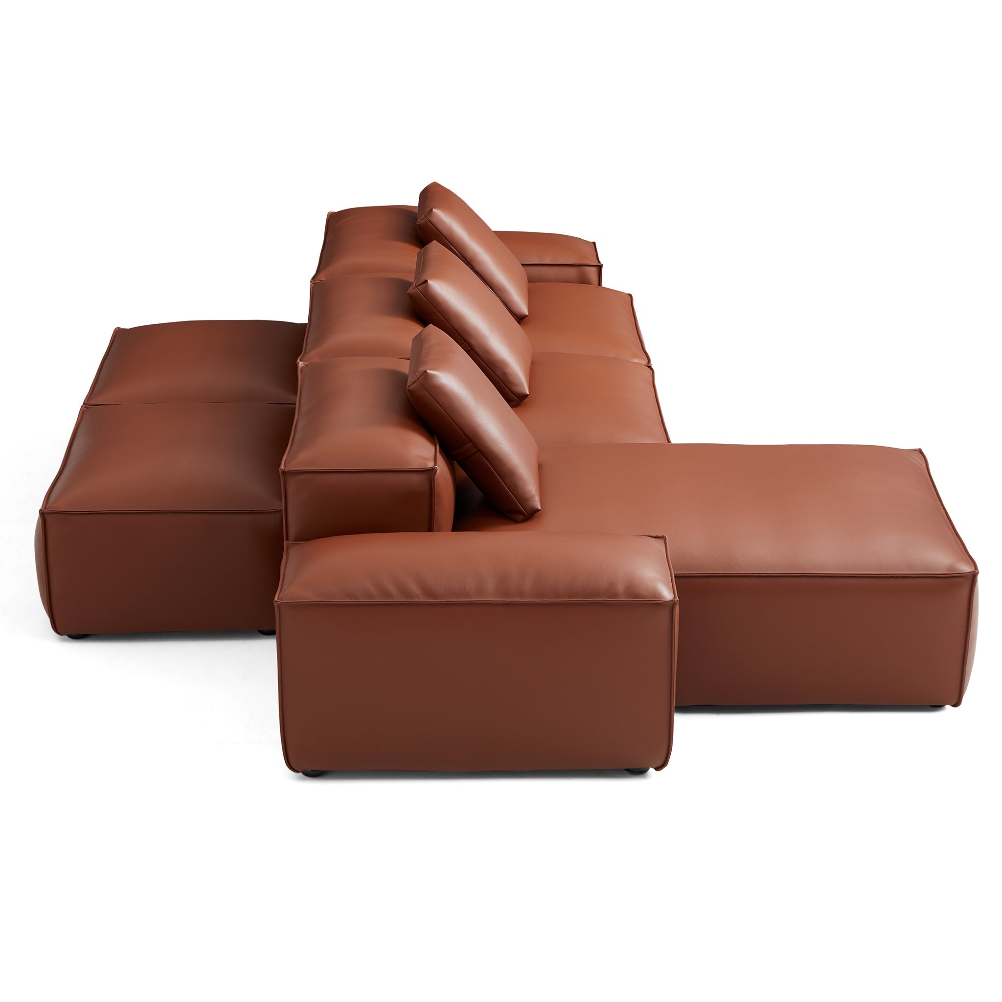 Canapé d'angle double face modulaire Cube en cuir véritable beige