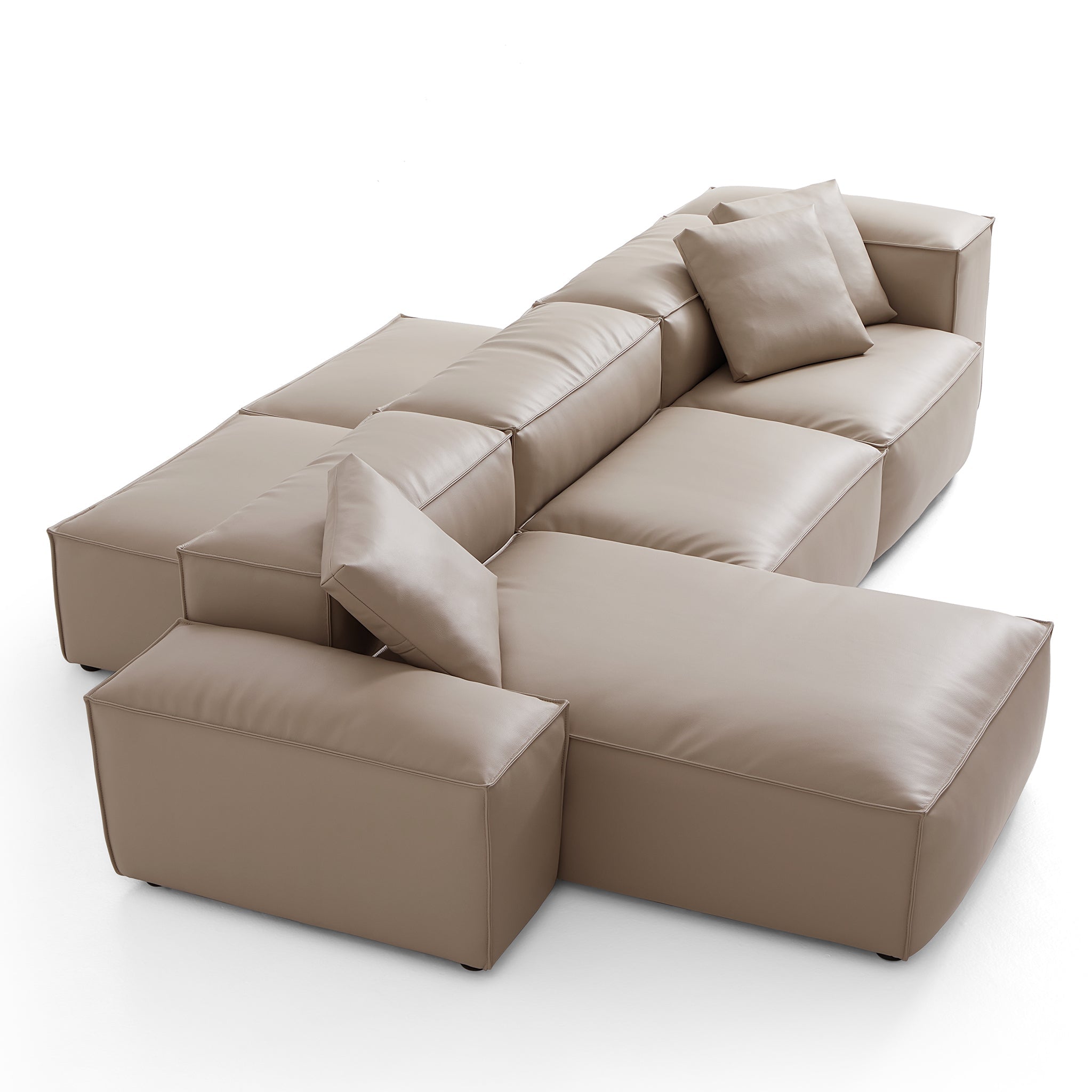 Canapé d'angle double face modulaire Cube en cuir véritable beige