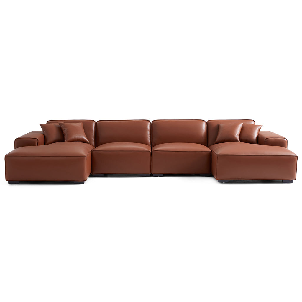Canapé d'angle double modulaire en cuir marron Domus
