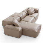 Canapé d'angle double face modulaire en cuir véritable kaki Cube