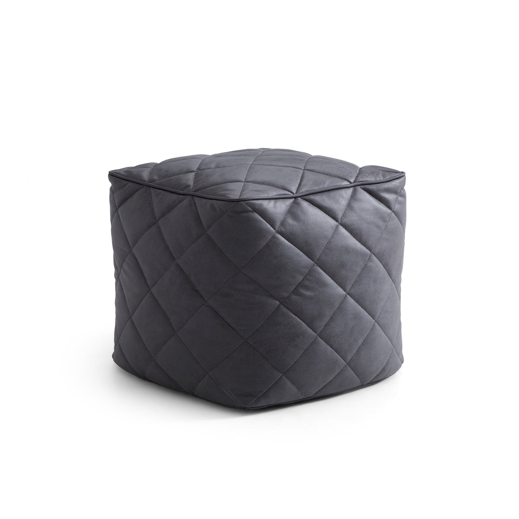 Pouf carré en cuir gris foncé gaufré