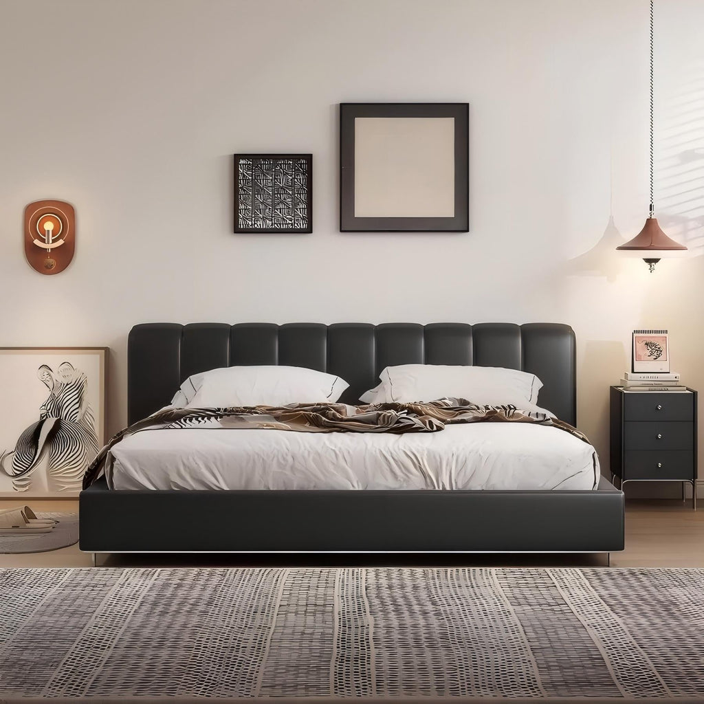 Lit en cuir chocolat amer