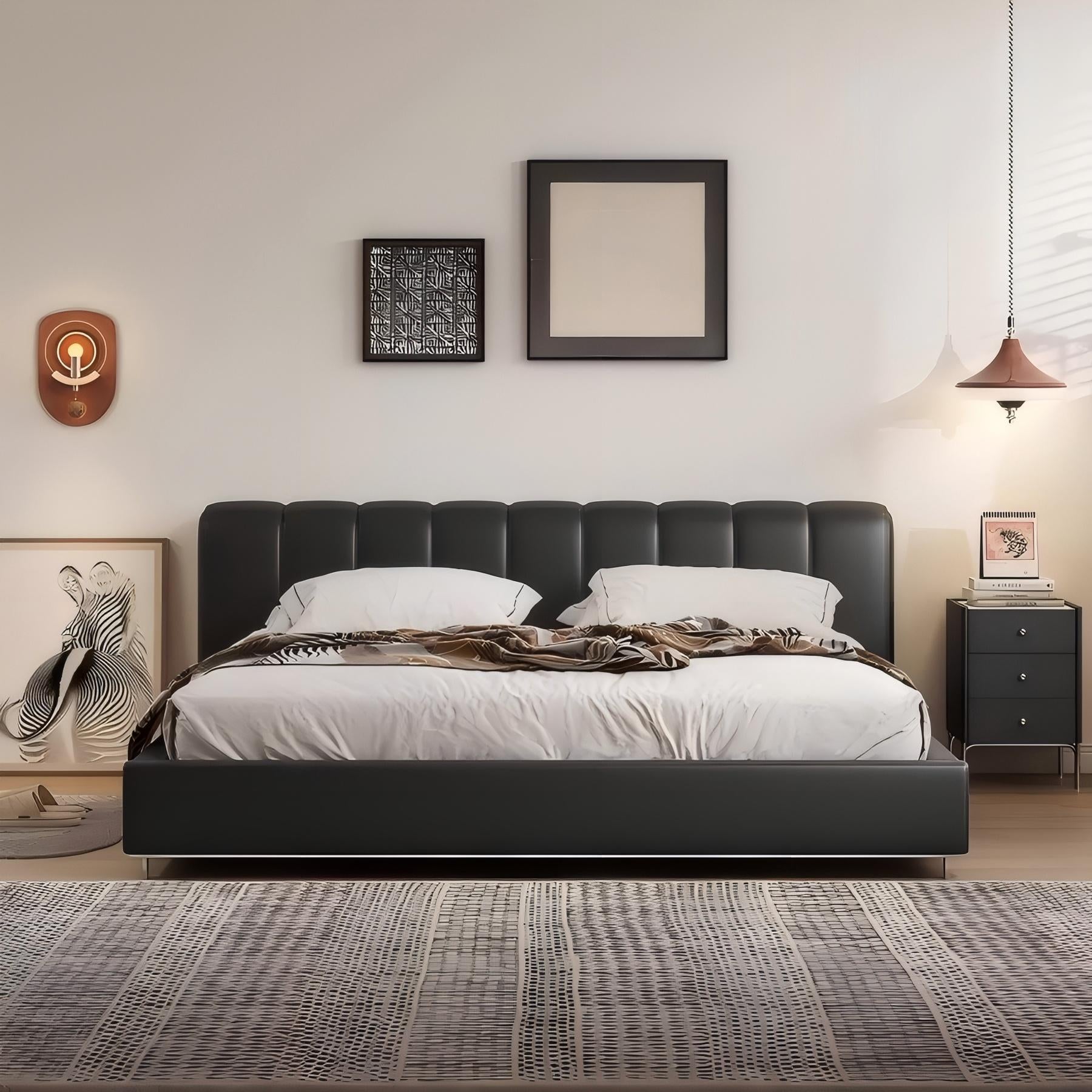 Lit en cuir chocolat amer